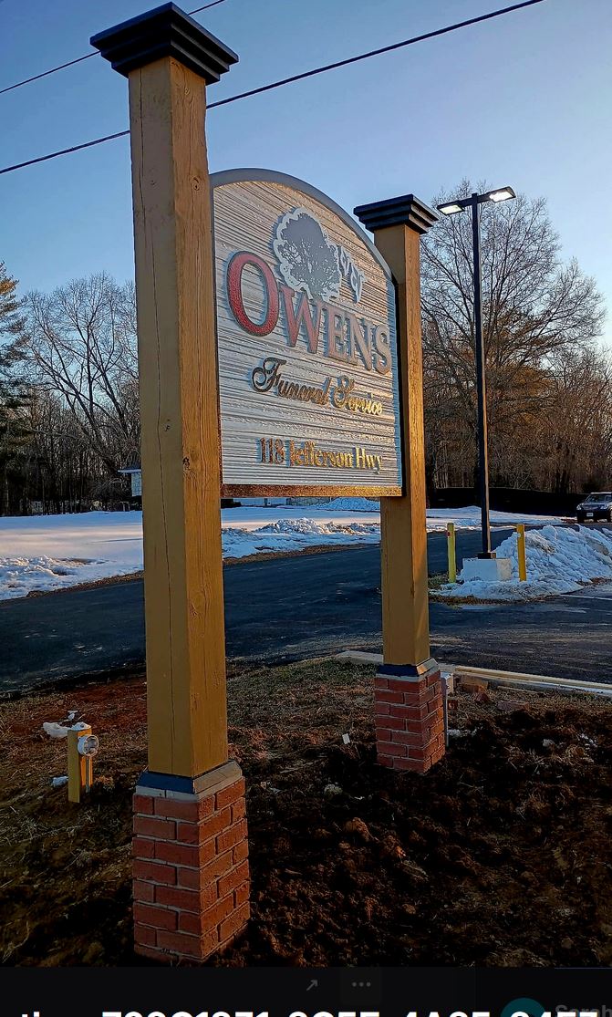 Owen's Funeral Home partnered with Distinct Sign Solutions for Monument sign in Fairfax.